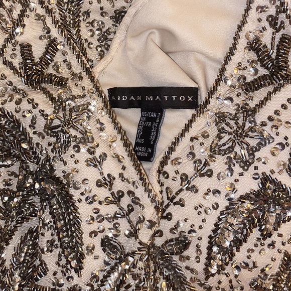 Aidan Mattox Champagne Sequined Beaded Cold Shoulder Formal Party Mini Dress - Picture 8 of 9